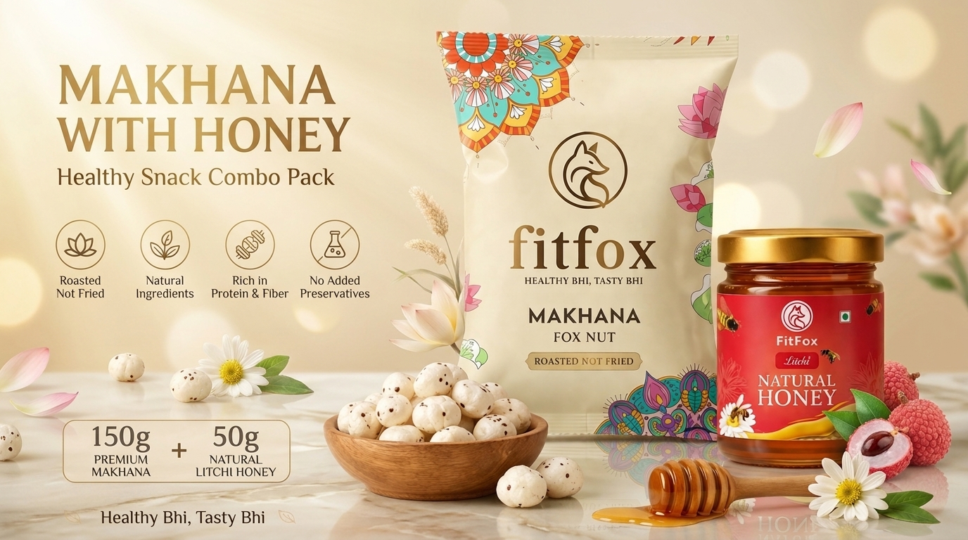 Makhana_and_Litchi_Honey_Combo_202607181559 Premium Raw Makhana 150g with FREE 50g Pure Honey Healthy Fox Nuts High Protein - Image 1